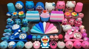 Hello Kitty & Doraemon Pink Vs Blue | Mixing Random Things into Slime | Satisfying Slime Videos #84