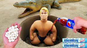 Coca Cola, Fanta, Sprite, Pepsi and Mentos vs Stretch Armstrong in Different Holes Underground