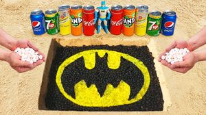 Batman Logo in the Hole with Orbeez, Coca Cola, Fanta, 7Up Vs Mentos