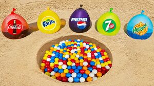 Balloons of Coca-Cola, Fanta, Pepsi, Mirinda vs Candy and Mentos