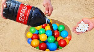 Experiment: a Bottle of Coca-Cola vs Mentos and Balls Underground