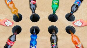 Colorful Experiment: Coca Cola, Fanta, Sprite vs Mentos in different Holes Underground