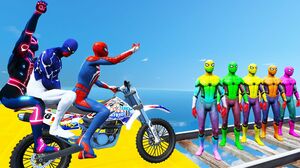 Homem Aranha Loucos Ragdolls sobre Motos - Spider-Man's Top 4 Costumes Funny Jumps/Fails GTA V