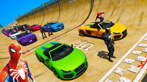 Carros Legais com Homem Aranha e SuperHeróis! Spiderman Сhallenge Cool Cars on MegaRamp - GTA 5 MODS
