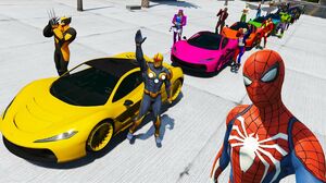 Homem Aranha com Carros e Heróis Tubo de Truque de ar - Spiderman Barrel Rolls on CARS in GTA 5