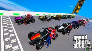 Carros e Motos Legais com Homem Aranha e Heróis! Relay Race Spiderman Cool Cars and Bike - GTA 5