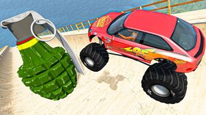 Mega Ramps Race Jumping over Giant Frag Grenade | BeamNG Drive Fun Madness #161 Good Cat
