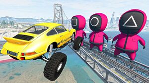 BeamNG Drive Fun Madness #151 Crazy Cars Jumps Over Squid Game Mans on The Bridge | Good Cat