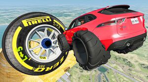 Epic High Speed Car Jumps #148 – BeamNG Drive Cars Jumping Over Giant Ferrari F2012 Wheel