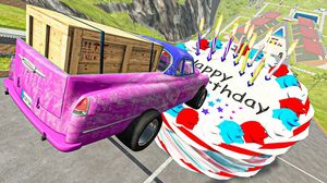 BeamNG.drive Game - Crazy Cars Jumping Over Birthday Cake with Candles | Cars Crashes Compilation