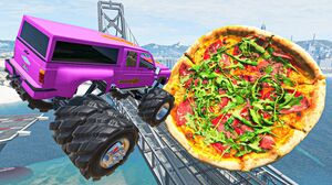 BeamNG.drive Game - Cars Ramp Jumps Over Giant Pizza on Bridge  | Satisfying Vehicles Destruction #9
