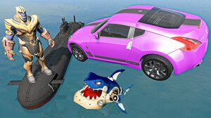 BeamNG Drive Fun Madness #73 Random Cars Jumps Over Tanos on Submarine | Random Vehicles Destruction