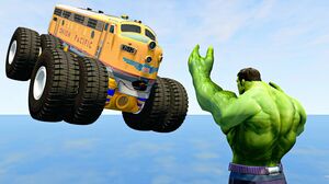 BeamNG.drive - Crazy Downhill Race & Jumps with Hungry Shark and INCREDIBLE HULK | Vehicles Crashes