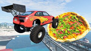 BeamNG.drive - Cars Jumping Over Pizza on The Bridge | Vehicles Total Destruction Compilation