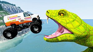 BeamNG Drive Fun Madness #71 Crazy Vehicle Huge Jumps Into Giant Toilet with Snake