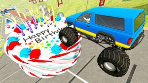 Crazy Vehicle EXTREME Jumps Over Giant Birthday Cake wih Burning Candles | BeamNG Drive Cars Crashes