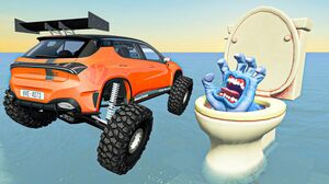 Crazy Vehicle Huge Ramp Jumps Into Giand Toilet with Screaming Hand - BeamNG Drive Cars Crashes