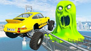 Crazy Cars High Speed Jumps Over Green Monster On The Bridge - BeamNG Drive Game Crashes Compilation