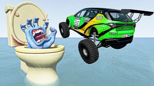 BeamNG Drive Fun Madness - Cars Jumping Into Giant Toilet In The Sea | Cars Crashes Compilation