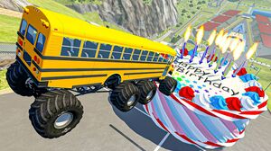 BeamNG Drive Fun Madness - Cars Jumping Over Giant Birthday Cake , Catch Fire And Crashing Down