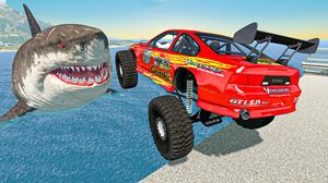 BeamNG Drive Extreme Cars Jumping Over Giant Shark In Water | Cars Crashes & Fails Compilation