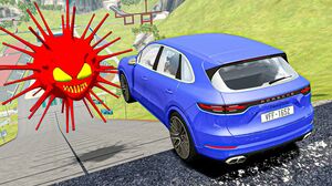 BeamNG Drive Fun Madness - Cars With Big Off Road Wheels High Speed Jumping & Crashes Over Red Virus