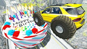 BeamNG Drive Fun Madness - Cars Fire Jumping Over Cake With Candles | Random Cars Crashes