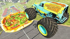 BeamNG Drive Game - Incredible Bigfoot Jumping Over Giant Pizza & Crashing Down | Cars Crashes