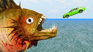 High Speed Car Jumps Over MUTANT PIRANHA - BeamNG Drive Cars Crashes & Fails Compilation