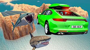BeamNG Drive Cars Jumping Over Sharks In Flooded Grand Canyon - Cars Crashes & Fails | Good Cat