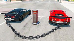 CARS VS BOLLARDS Chained Cars -- BeamNG.Drive
