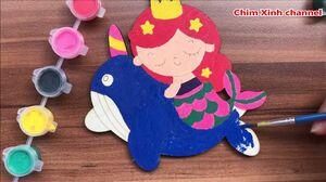 Tô màu gỗ 3D nàng tiên cá và cá heo vui chơi - Mermaids and dolphins watercolors (Chim Xinh)