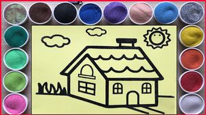 TRANH CÁT NGÔI NHÀ CỔ TÍCH - HỌC MÀU SẮC VỚI CÁT - Colored sand painting house and sun (Chim Xinh)