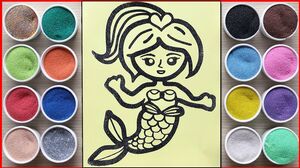 TÔ MÀU NÀNG TIÊN CÁ TÓC ĐUÔI NGỰA NHÍ NHẢNH VỚI 16 HŨ CÁT MÀU - Mermaid sand painting (Chim Xinh)