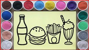 Tô màu tranh cát ly kem, nước ngọt, khoai tây, hambuger - Sand painting ice cream coca (Chim Xinh)