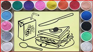 TRANH CÁT BÁNH MÌ SANDWICH KẸP THỊT & SỮA NHO - Colored sand painting sandwich & milk (Chim Xinh)