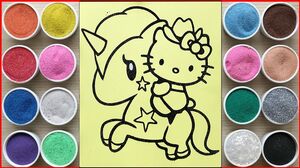 Tô màu tranh cát mèo Hello Kitty & ngựa Unicorn, học tô màu - Sand painting Unicorn(Chim Xinh)