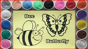 Tô màu tranh cát con ong và con bươm bướm - Sand painting bee and butterfly (Chim Xinh)