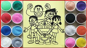 TÔ MÀU TRANH CÁT MÈO ĐÔRAEMON VÀ BẠN ĐI CHƠI - Sand painting Doraemon & friends (Chim Xinh)