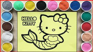 TÔ MÀU TRANH CÁT MÈO HELLO KITTY BIẾN HÓA THÀNH TIÊN CÁ - Kitty mermaid sand painting (Chim Xinh)