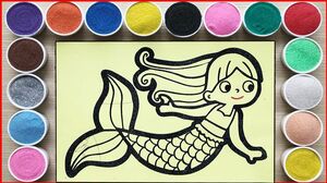 TÔ MÀU TRANH CÁT NÀNG TIÊN CÁ MẮT TO TRÒN - Mermaid sand painting lovely (Chim Xinh)