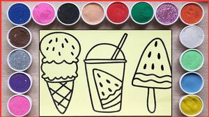 TÔ MÀU TRANH CÁT CÂY KEM DƯA HẤU, KEM SOCOLA, KEM DÂU... Colored sand painting ice cream (Chim Xinh)