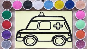 TÔ MÀU TRANH CÁT XE CẤP CỨU LÀM NHIỆM VỤ - Ambulance sand painting (Chim Xinh)