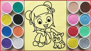 TÔ MÀU TRANH CÁT CÔ BÉ CHƠI CÙNG CÚN CƯNG - Coloring girl & puppy with colors sand (Chim Xinh)