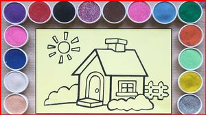 TÔ MÀU TRANH CÁT NGÔI NHÀ VÀ ÔNG MẶT TRỜI - Colored sand painting house & sun (Chim Xinh)