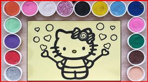TÔ MÀU TRANH CÁT MÈO KITTY ĂN KẸO TRÁI TIM - Sand painting Kitty eat candy (Chim Xinh)