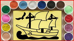 TÔ MÀU TRANH CÁT CON TÀU CÁNH BUỒM - Sand painting sailing ship toys - Đồ chơi Chim Xinh