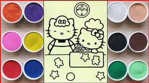 Đồ chơi tô màu tranh cát mèo Kitty cùng mẹ làm bánh - Colored sand painting Kitty toys (Chim Xinh)