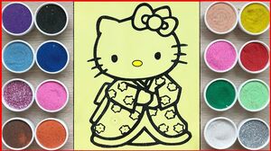 Đồ chơi trẻ em, tô màu tranh cát Kitty mặc kimono Nhật - Hello kitty sand painting toys (Chim Xinh)