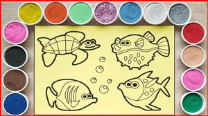 Tô màu tranh cát các loài cá dưới đại dương - Colored sand painting Ocean Fishes toys (Chim Xinh)